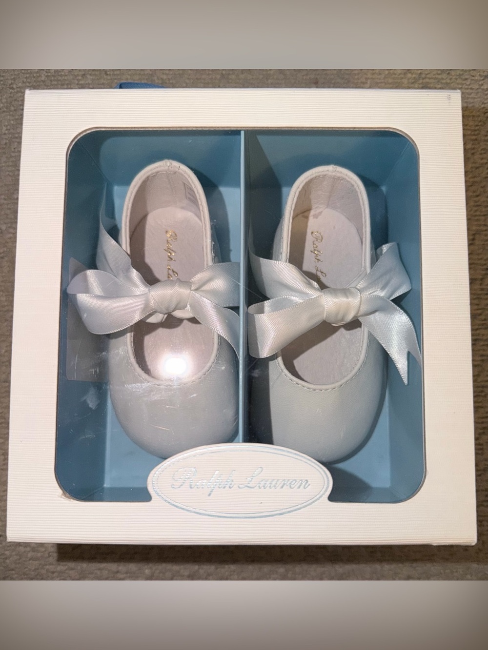 Ralph Lauren White Satin Bow Leather Ballerina Slippers Infant Size 3 (6-9 mos)
